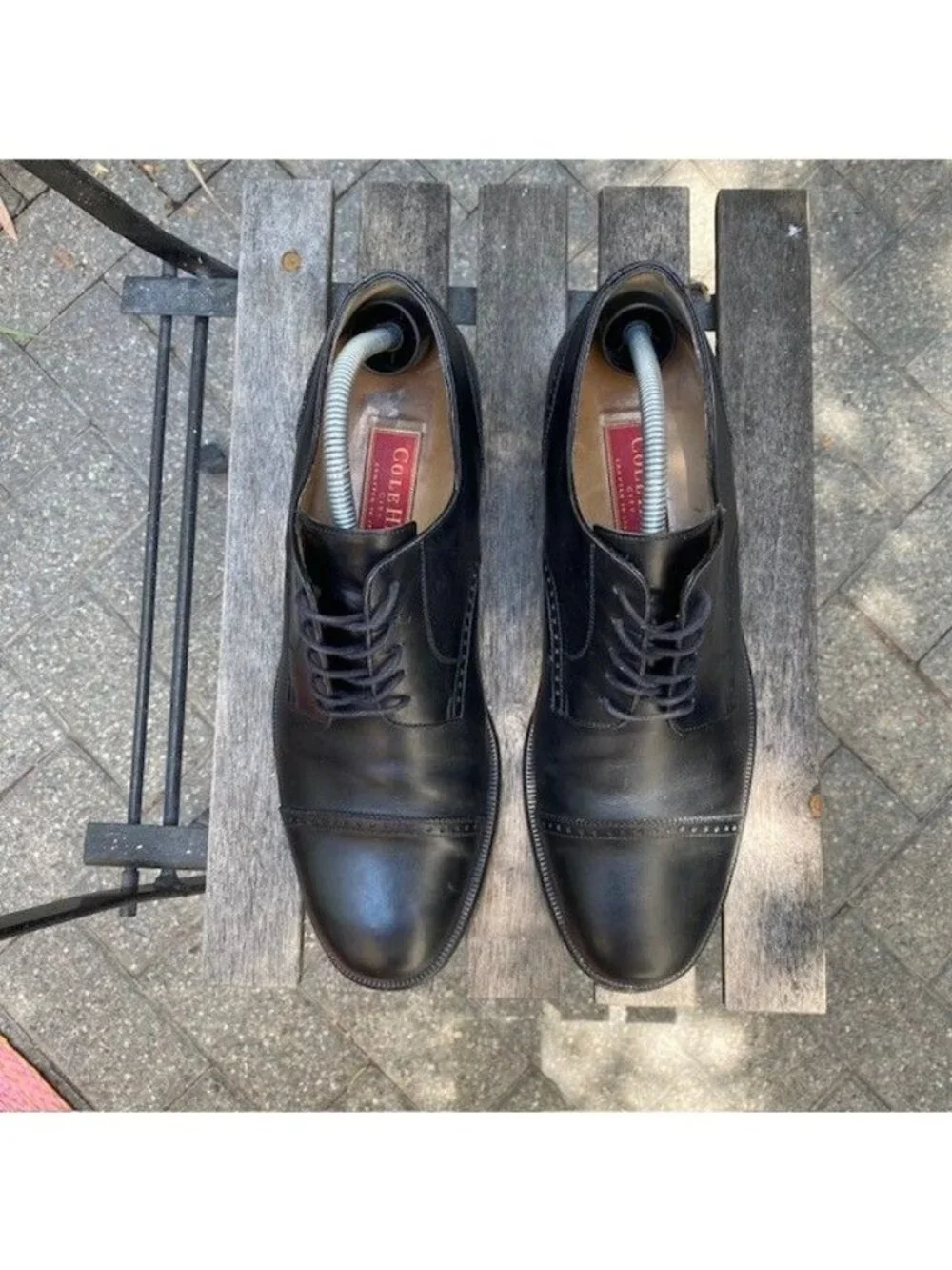 Cole Haan City Cap Top Derby Black Leather Shoe Men's Size 10D Made In Italy